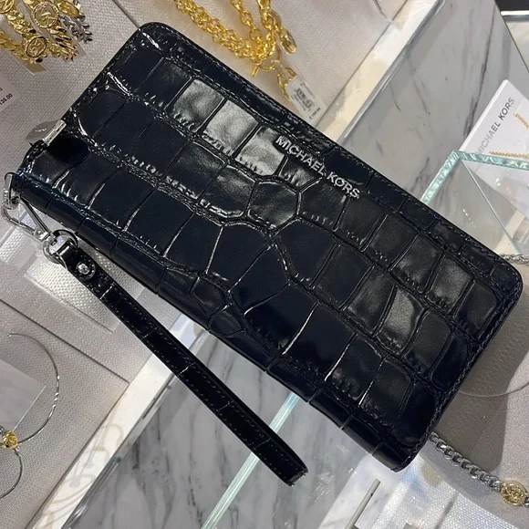 Michael Kors Jet Set Travel Metallic Crocodile Embossed Leather Continental Wall - Picture 8 of 16